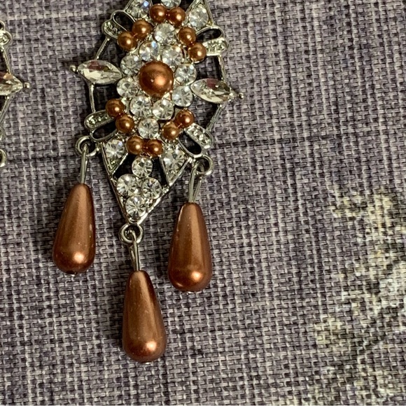 Costume Jewelry Pearl and Crystal Drop Boho Dress Earrings - Picture 4 of 11